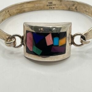 Vintage ATI Sterling Silver Bracelet Handmade Colorful 925 Made in Mexico Bangle